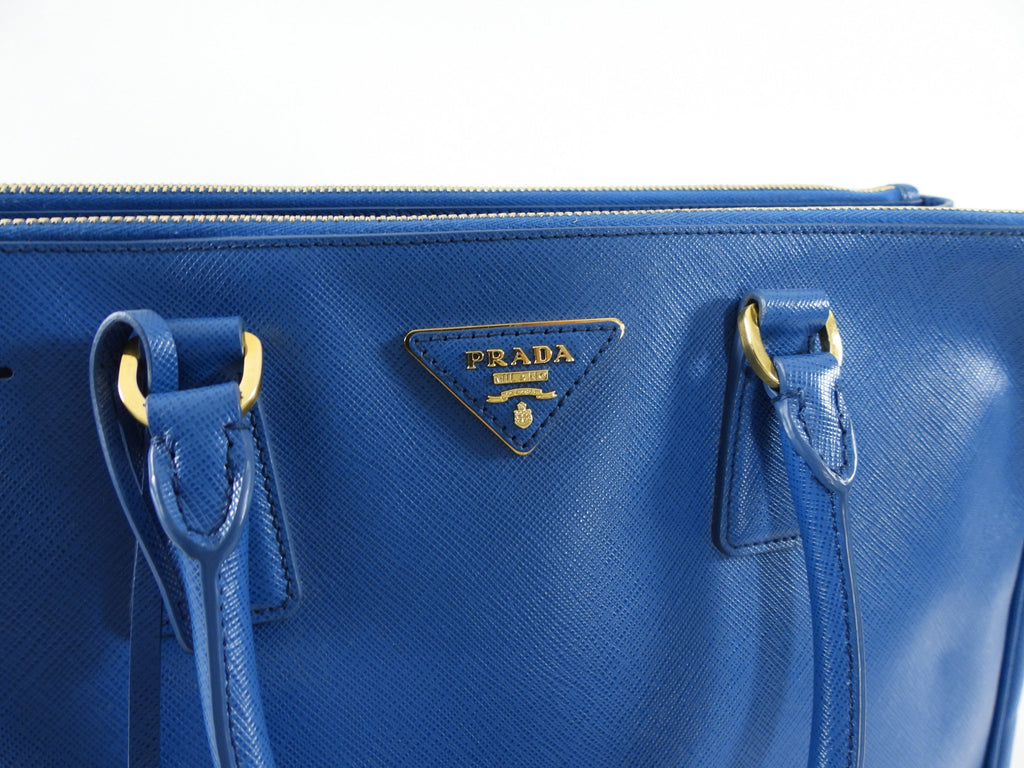 Prada Medium Blue Saffiano Leather Galleria Medium Double Zip Bag