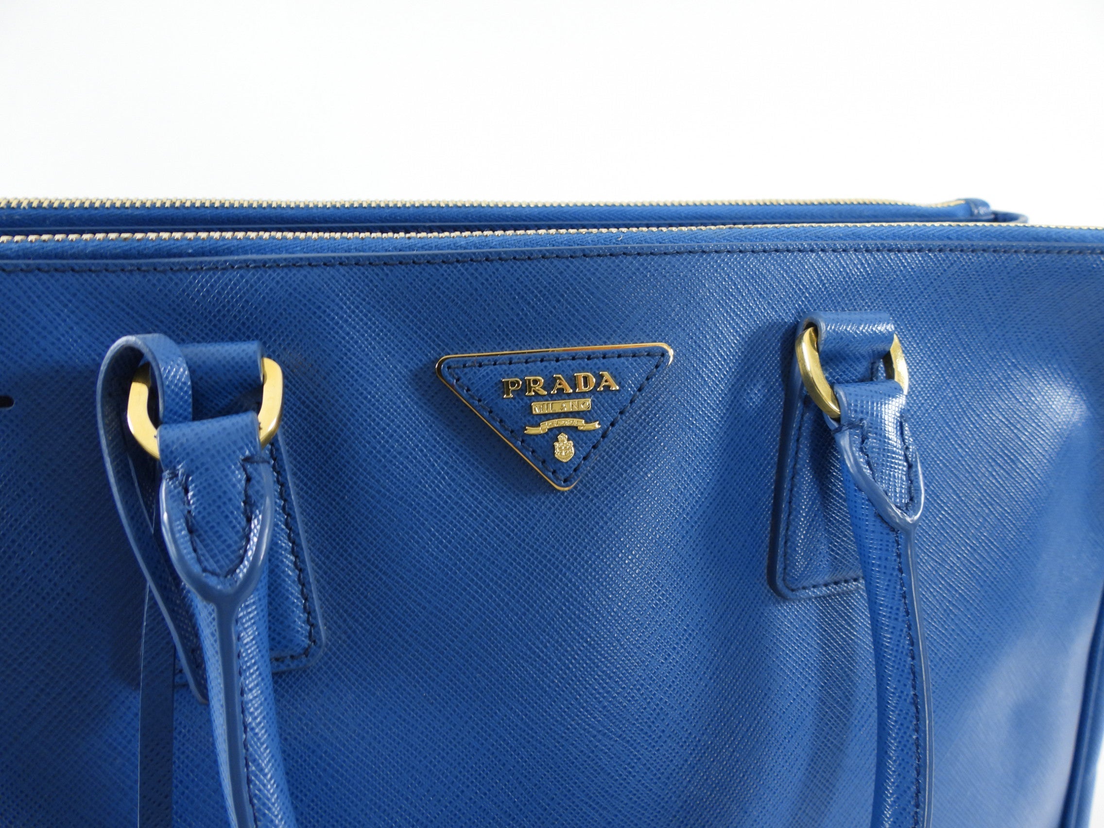 Prada Medium Blue Saffiano Leather Galleria Medium Double Zip Bag