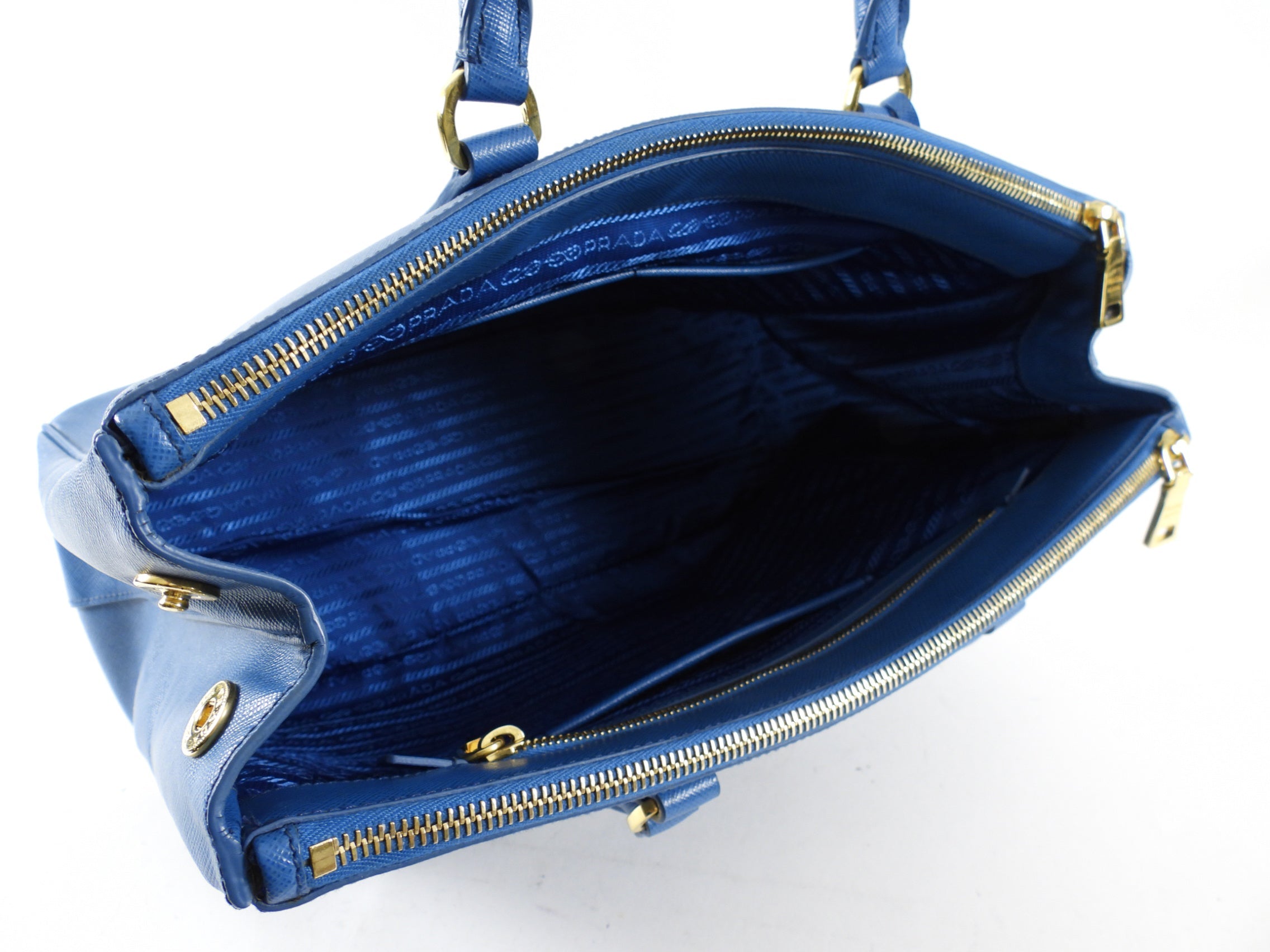 Prada Medium Blue Saffiano Leather Galleria Medium Double Zip Bag
