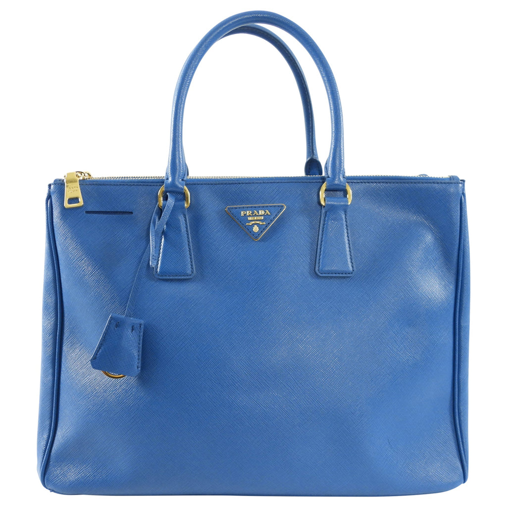 Prada Medium Blue Saffiano Leather Galleria Medium Double Zip Bag