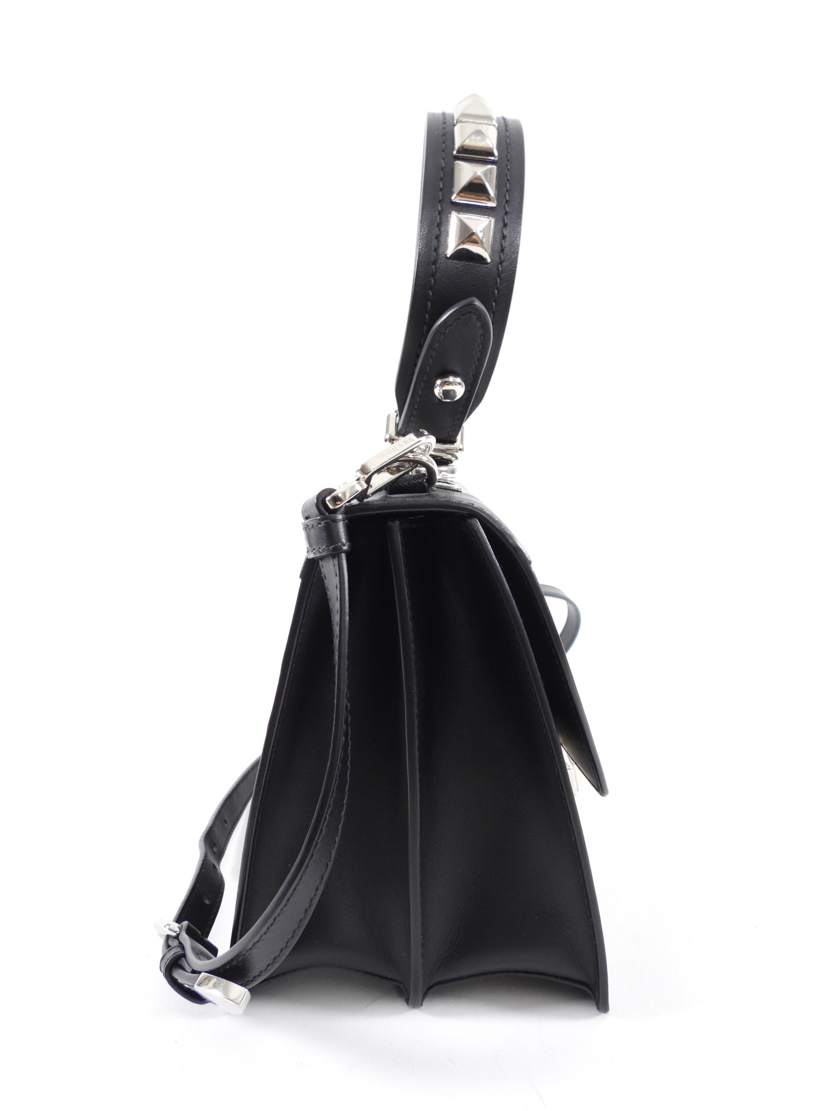 Prada Elektra Black Leather Satchel Bag with Pink Graphic Logo