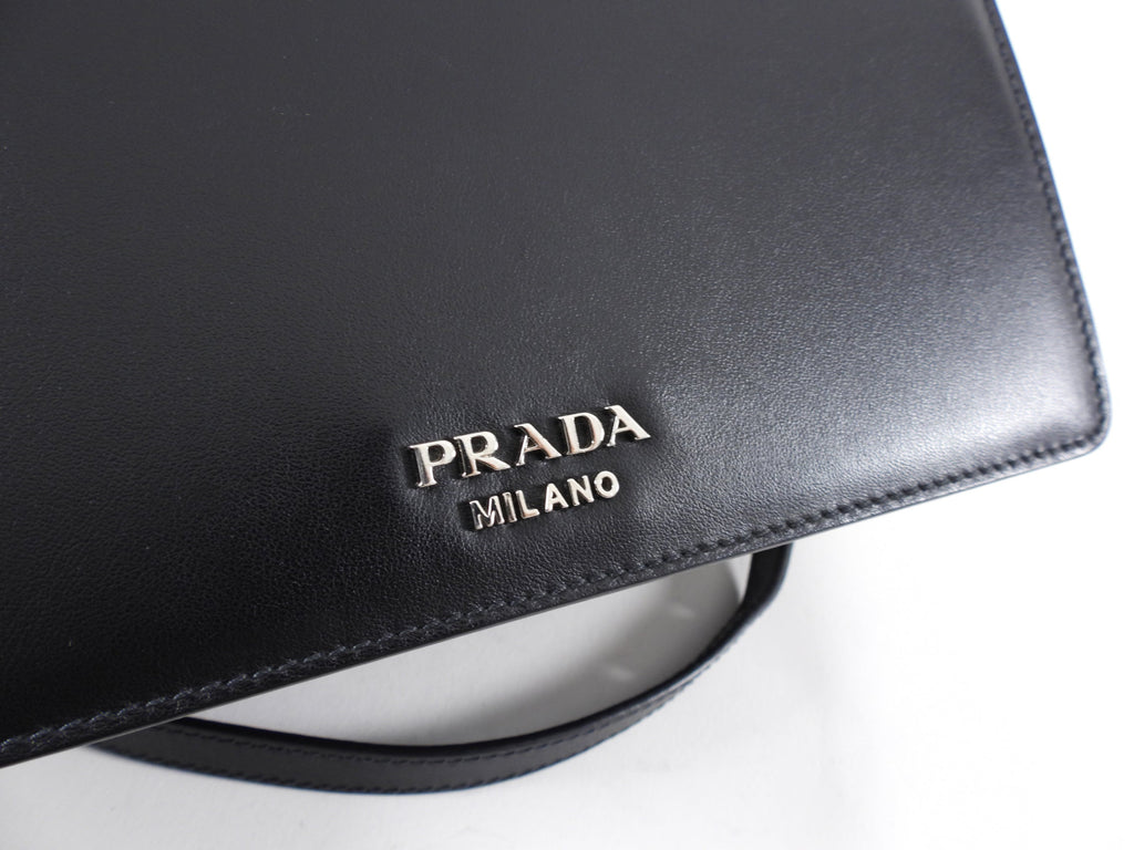 Prada Elektra Black Leather Satchel Bag with Pink Graphic Logo