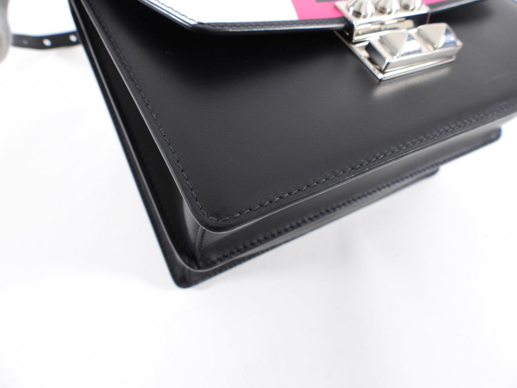 Prada Elektra Black Leather Satchel Bag with Pink Graphic Logo