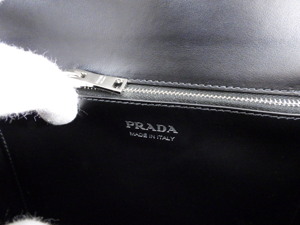 Prada Elektra Black Leather Satchel Bag with Pink Graphic Logo
