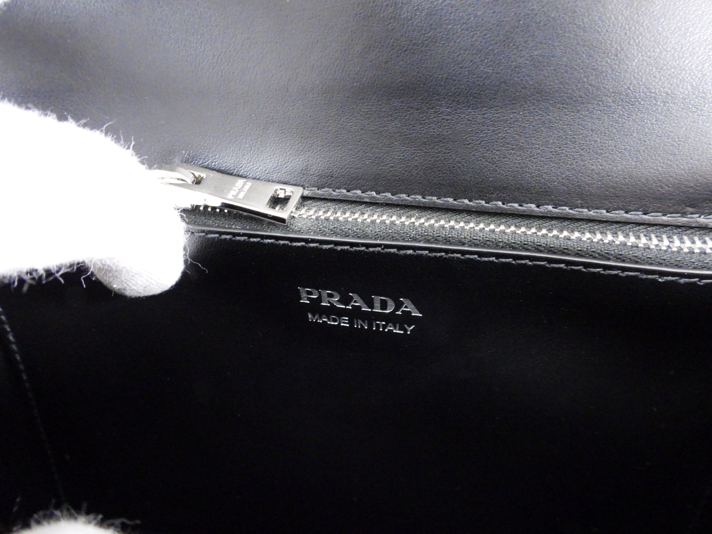 Prada Elektra Black Leather Satchel Bag with Pink Graphic Logo