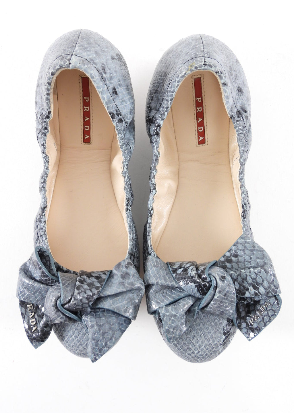 Prada Blue Python Pattern Bow Ballet Flats - 7