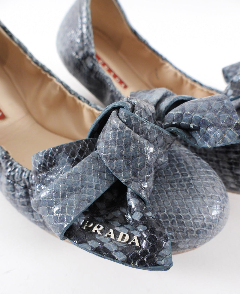 Prada Blue Python Pattern Bow Ballet Flats - 7