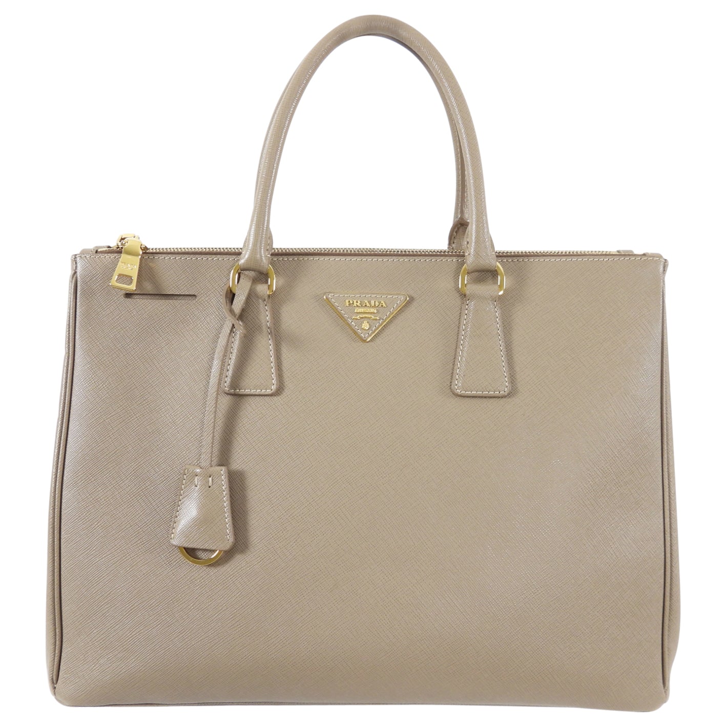 Prada Beige Taupe Galleria Saffiano Leather Double Zip Tote Bag