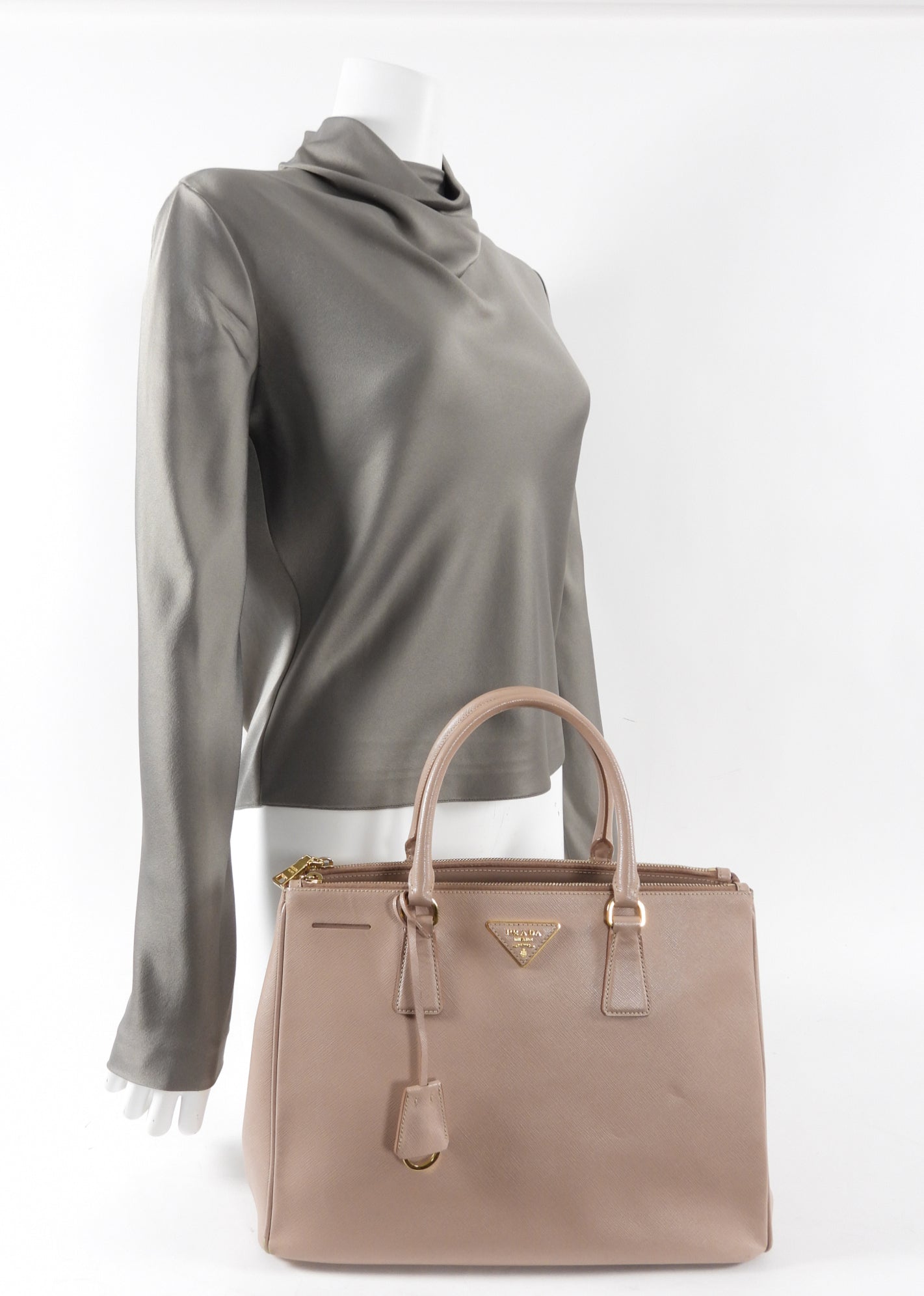 Prada Blush Pink Saffiano Leather Double Zip Galleria Tote Bag