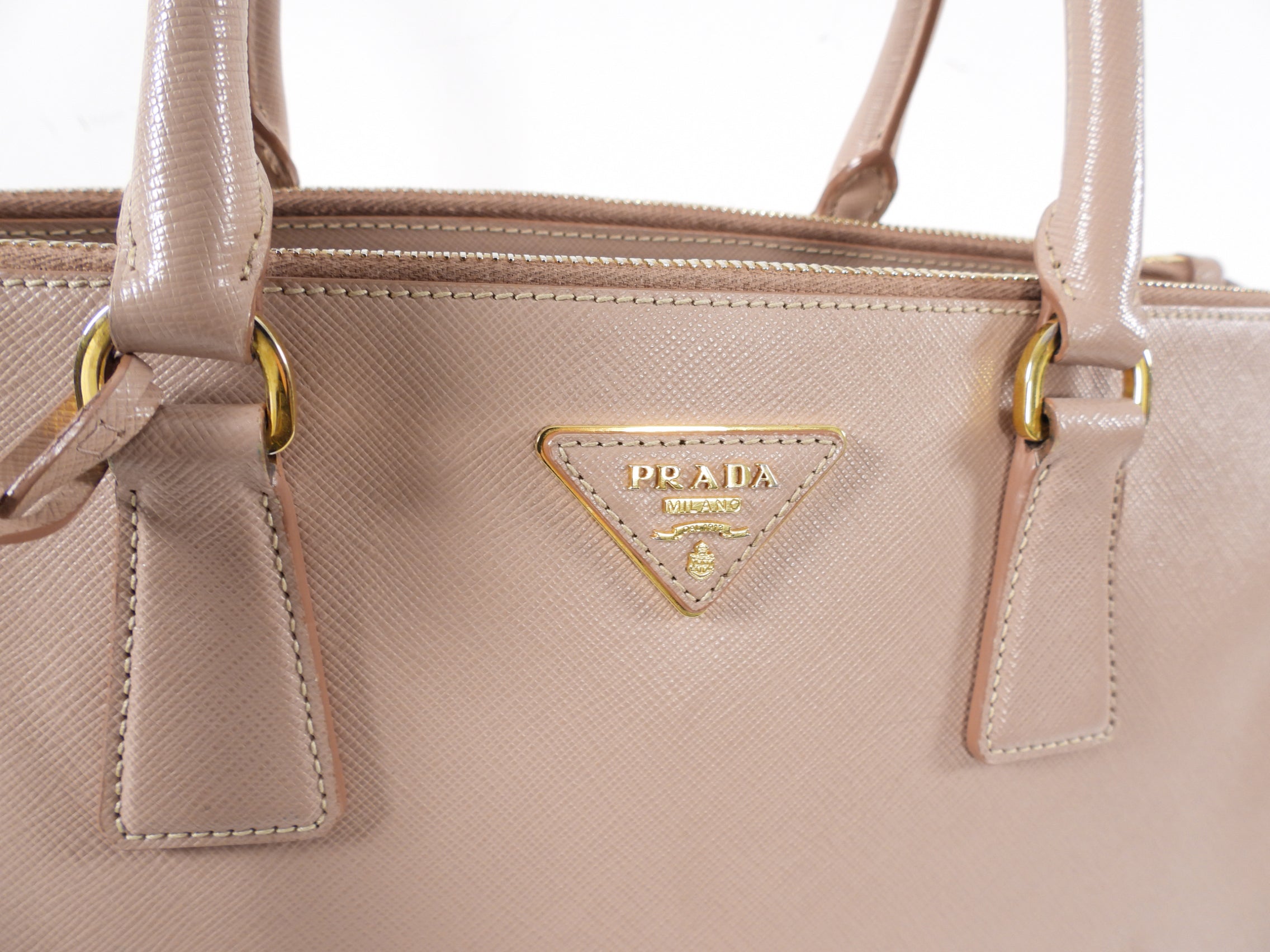 Prada Blush Pink Saffiano Leather Double Zip Galleria Tote Bag