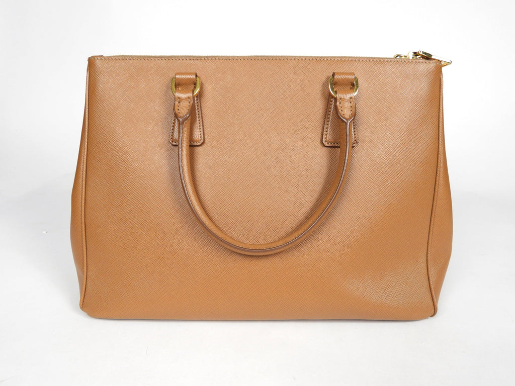 Prada Galleria Double Zip Tote Bag in Caramel Brown Saffiano Leather