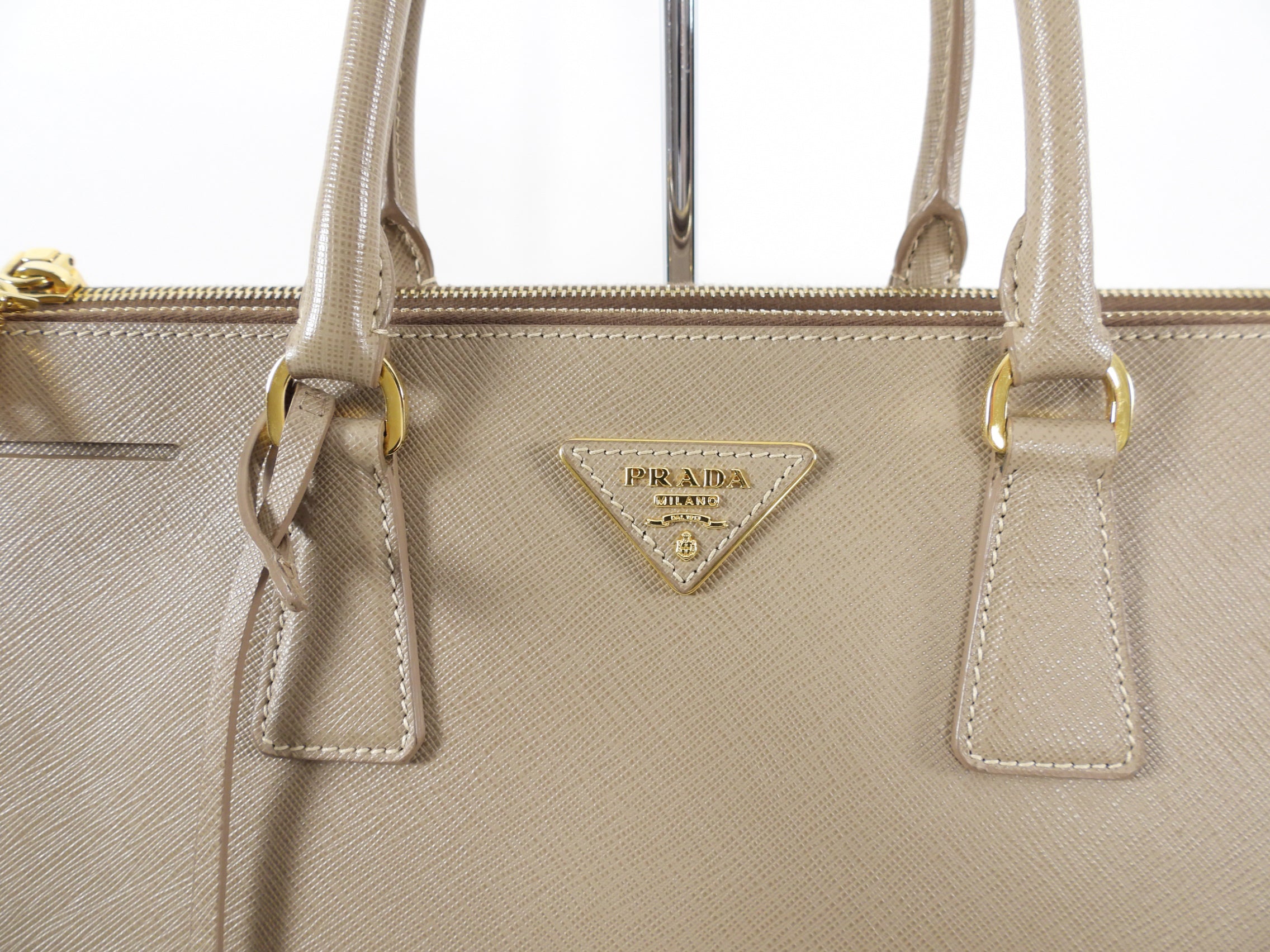 Prada Beige Taupe Galleria Saffiano Leather Double Zip Tote Bag