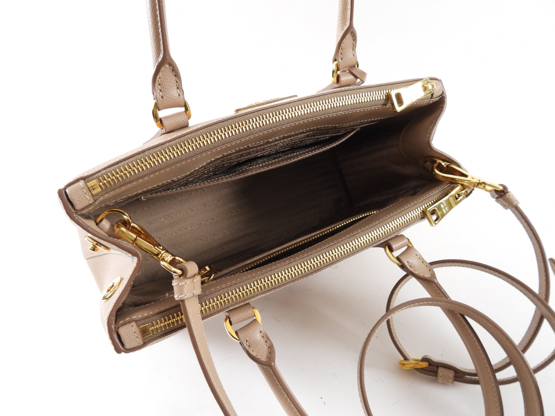 Prada Medium Beige Cammeo Saffiano Leather Galleria Tote Bag