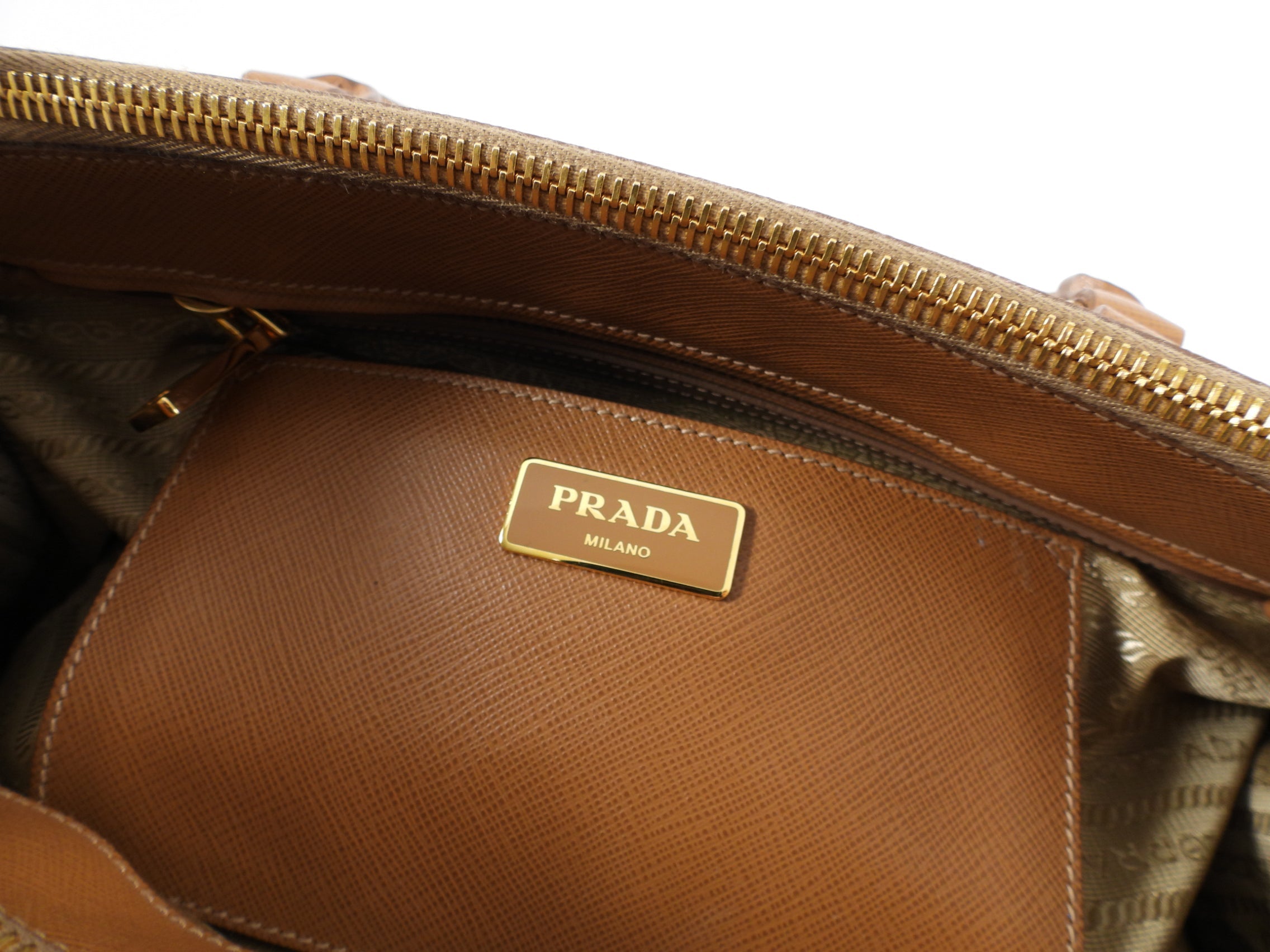 Prada Caramel Saffiano Lux Large Galleria Double Zip Bag