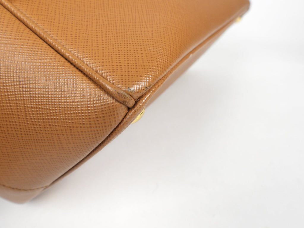 Prada Galleria Double Zip Tote Bag in Caramel Brown Saffiano Leather