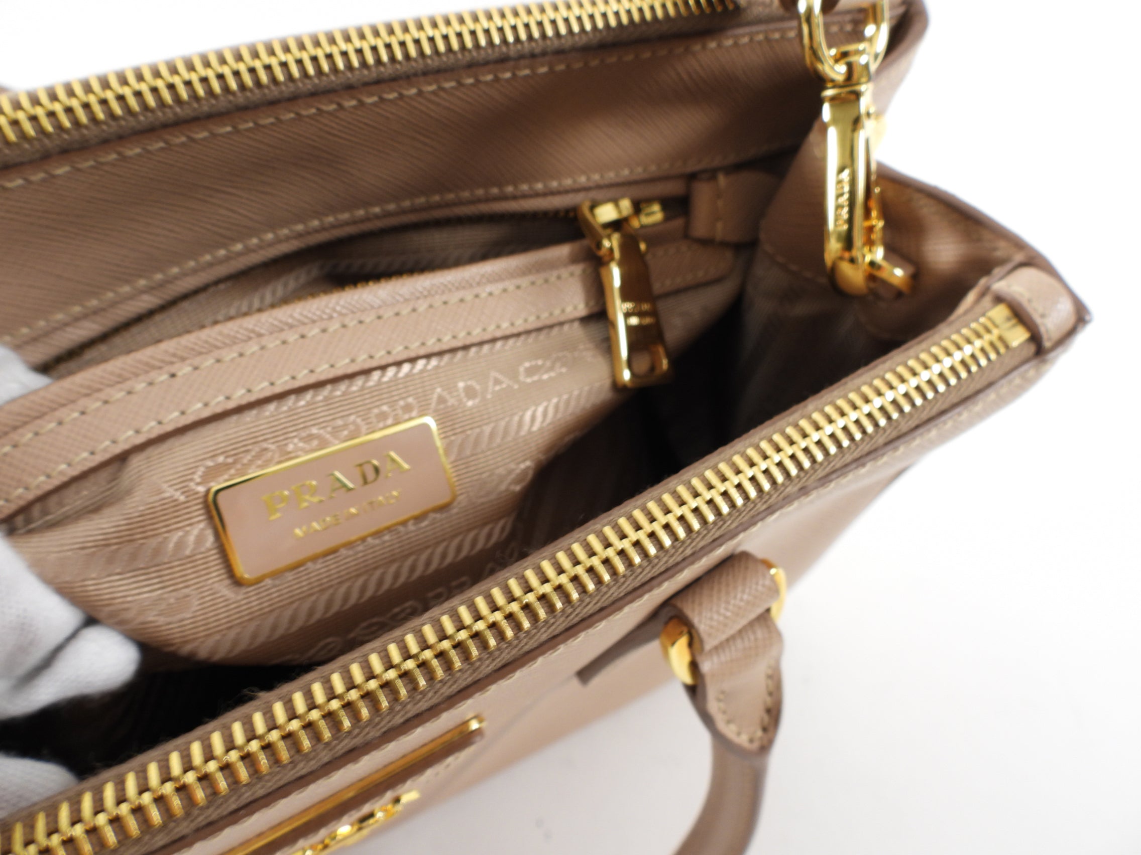 Prada Medium Beige Cammeo Saffiano Leather Galleria Tote Bag