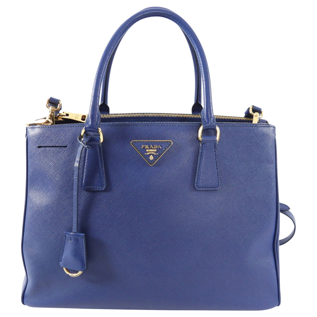 Prada Dark Blue Saffiano Leather Galleria Double Zip Large Tote Bag