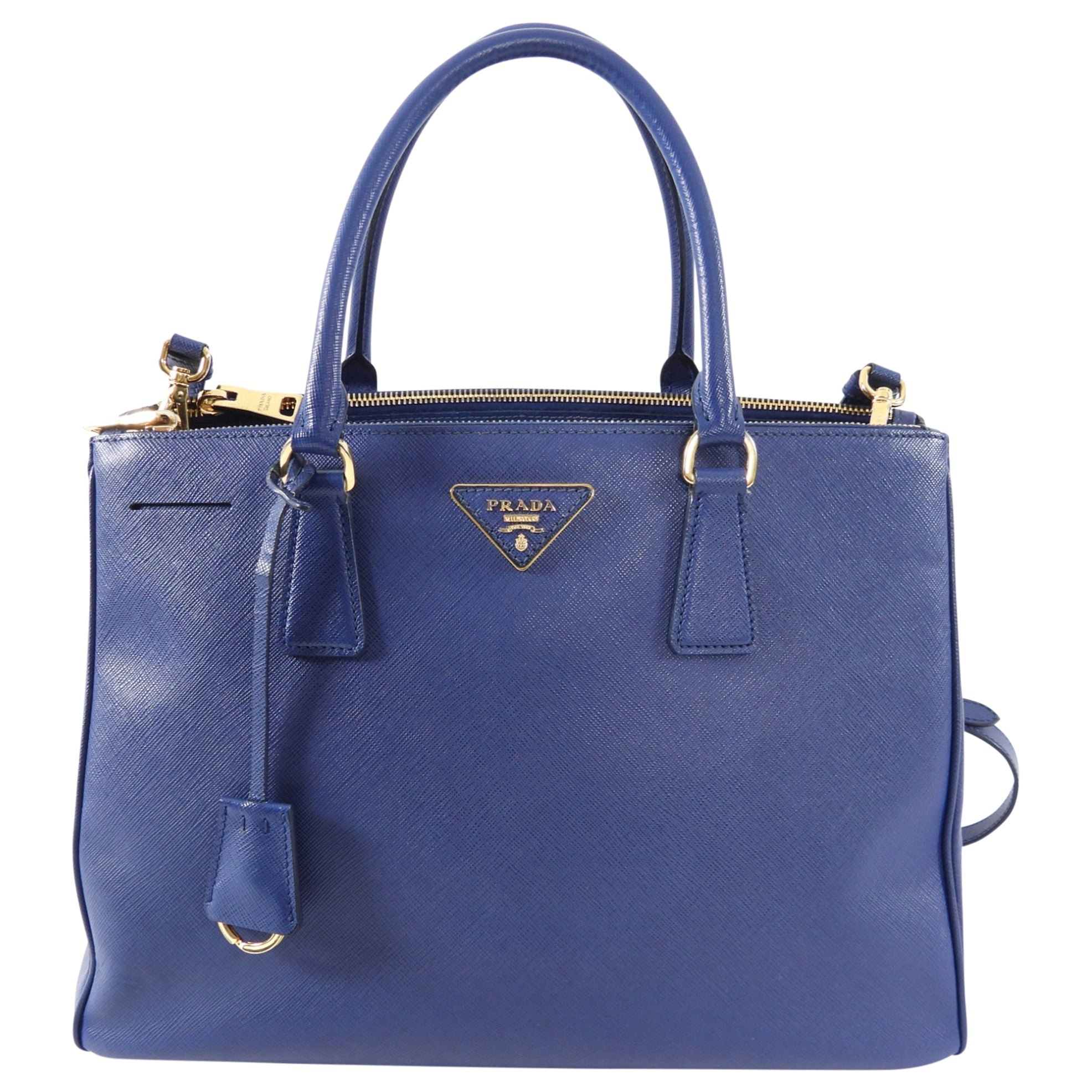 Prada Dark Blue Saffiano Leather Galleria Double Zip Large Tote Bag