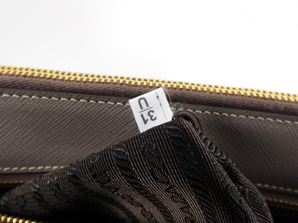 Prada Grey Taupe Argilla Saffiano Lux Galleria Double Tote Bag