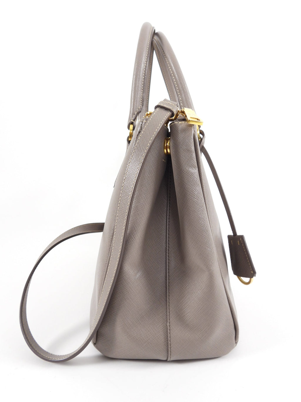 Prada Grey Taupe Argilla Saffiano Lux Galleria Double Tote Bag