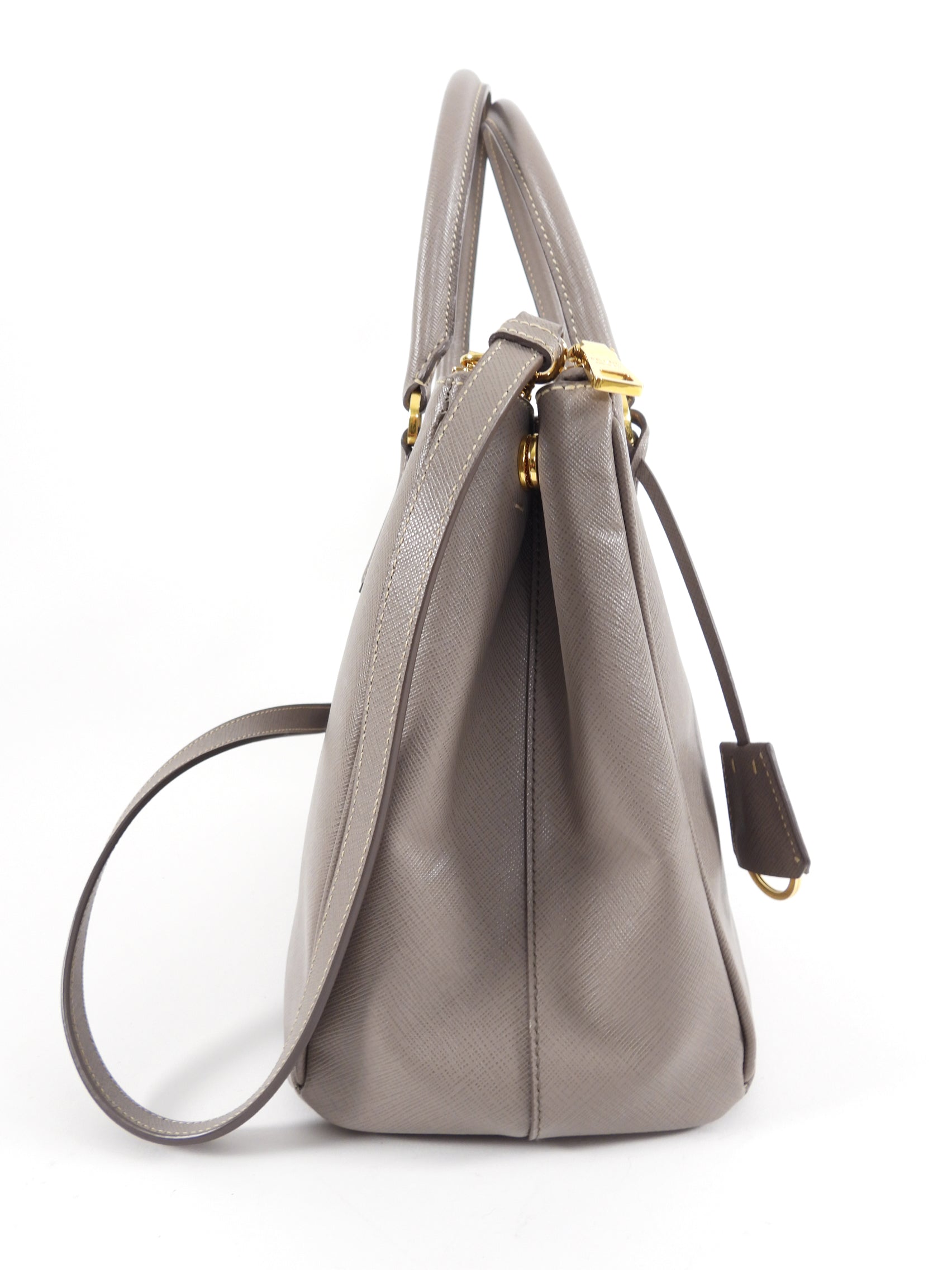 Prada Grey Taupe Argilla Saffiano Lux Galleria Double Tote Bag