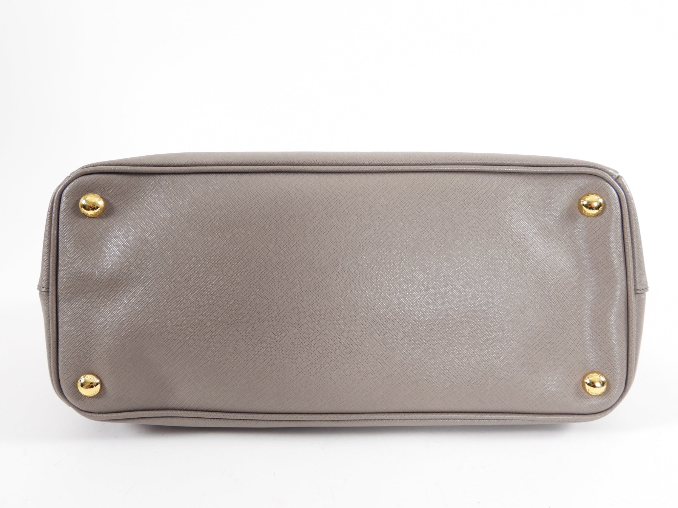 Prada Grey Taupe Argilla Saffiano Lux Galleria Double Tote Bag