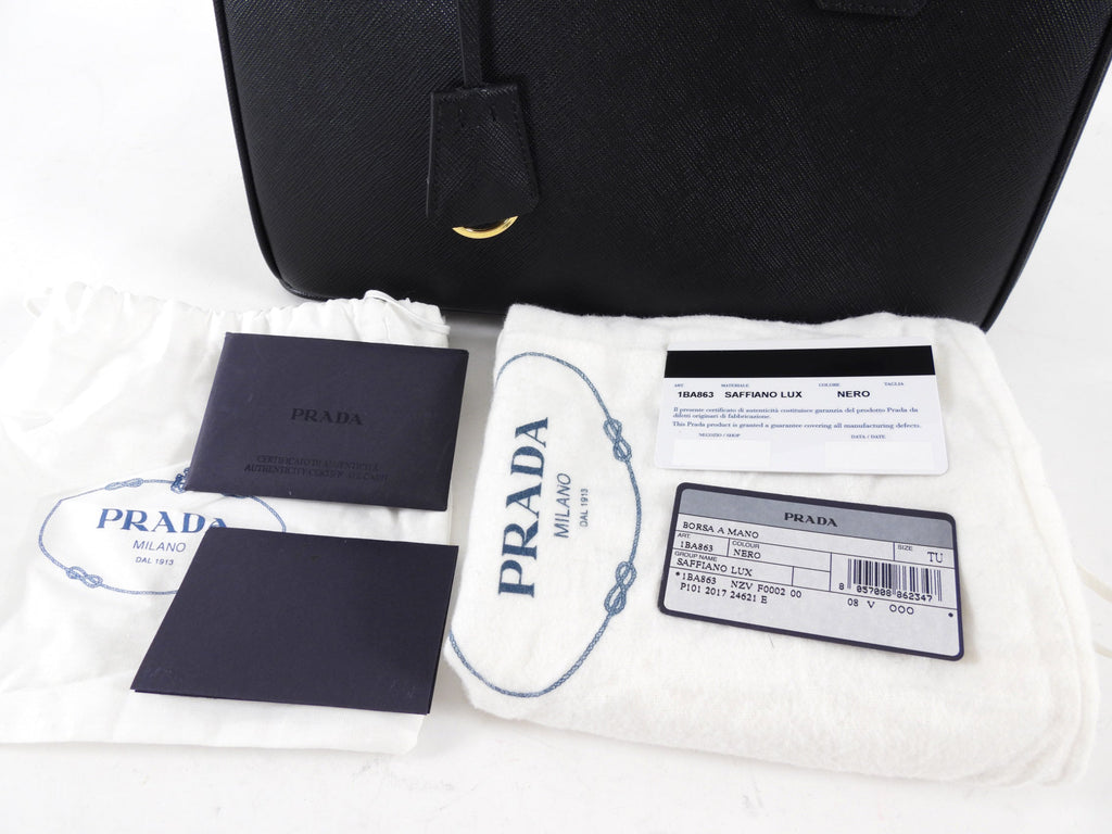 Prada Small Black Saffiano Leather Double Zip Galleria Tote Bag