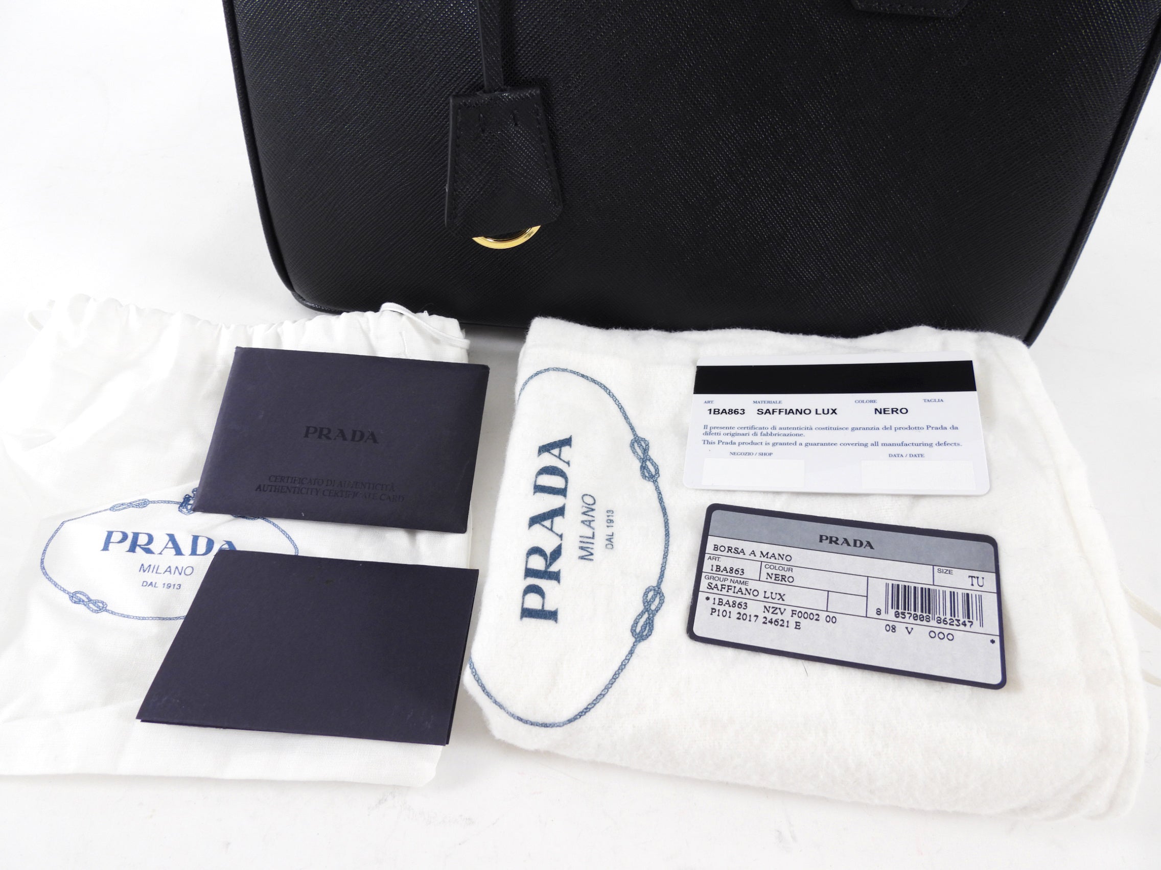 Prada Small Black Saffiano Leather Double Zip Galleria Tote Bag