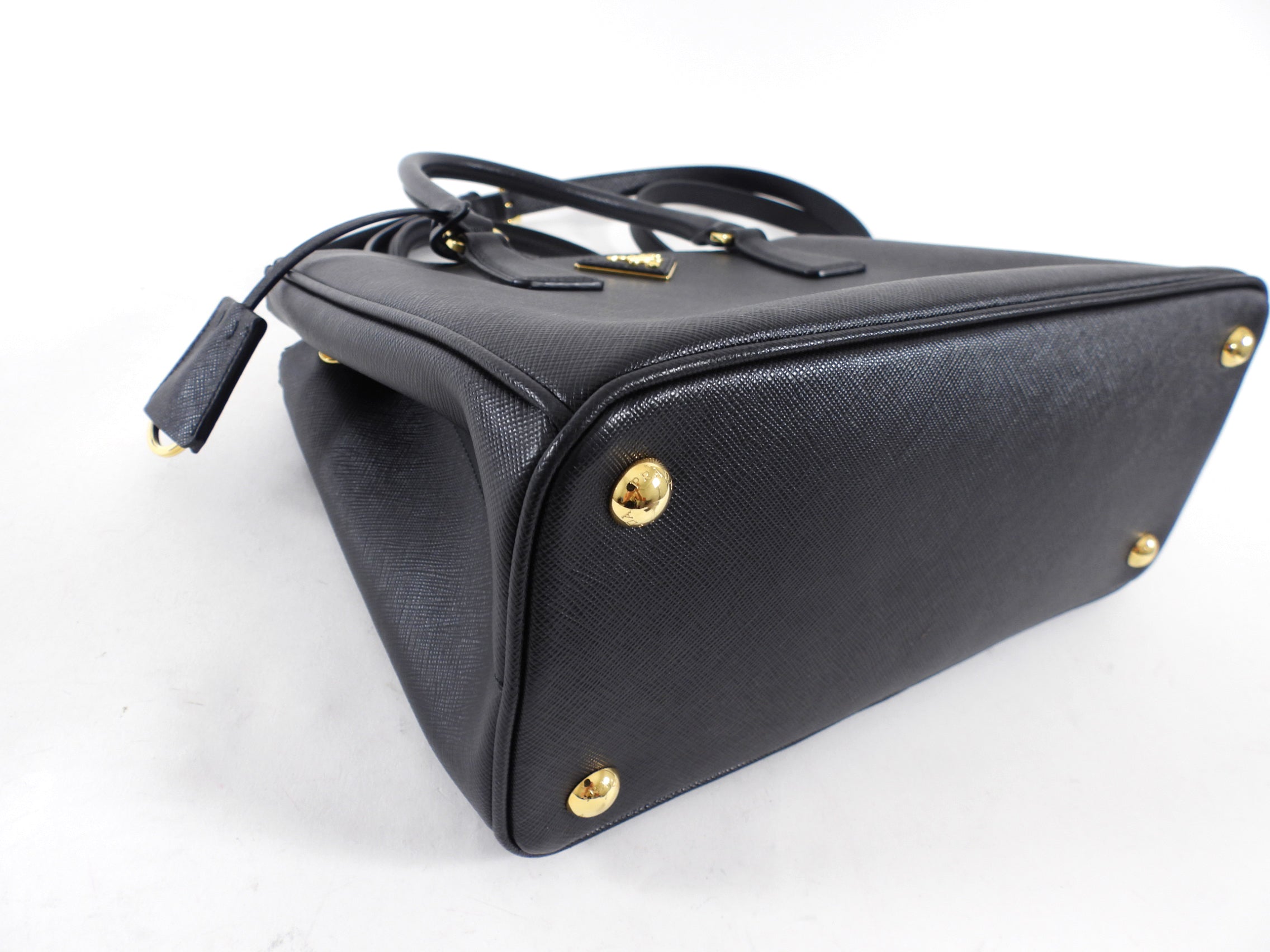 Prada Small Black Saffiano Leather Double Zip Galleria Tote Bag