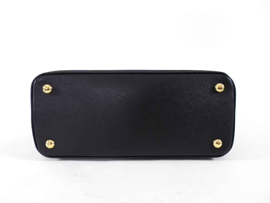 Prada Small Black Saffiano Leather Double Zip Galleria Tote Bag