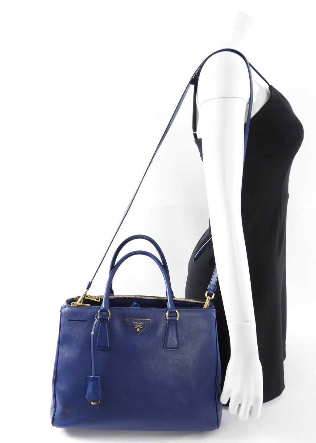 Prada Dark Blue Saffiano Leather Galleria Double Zip Large Tote Bag