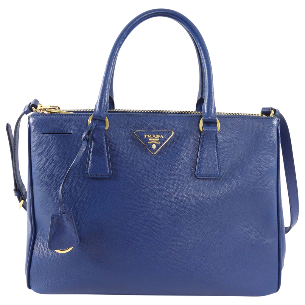 Prada Dark Blue Saffiano Leather Galleria Medium Double Zip Bag