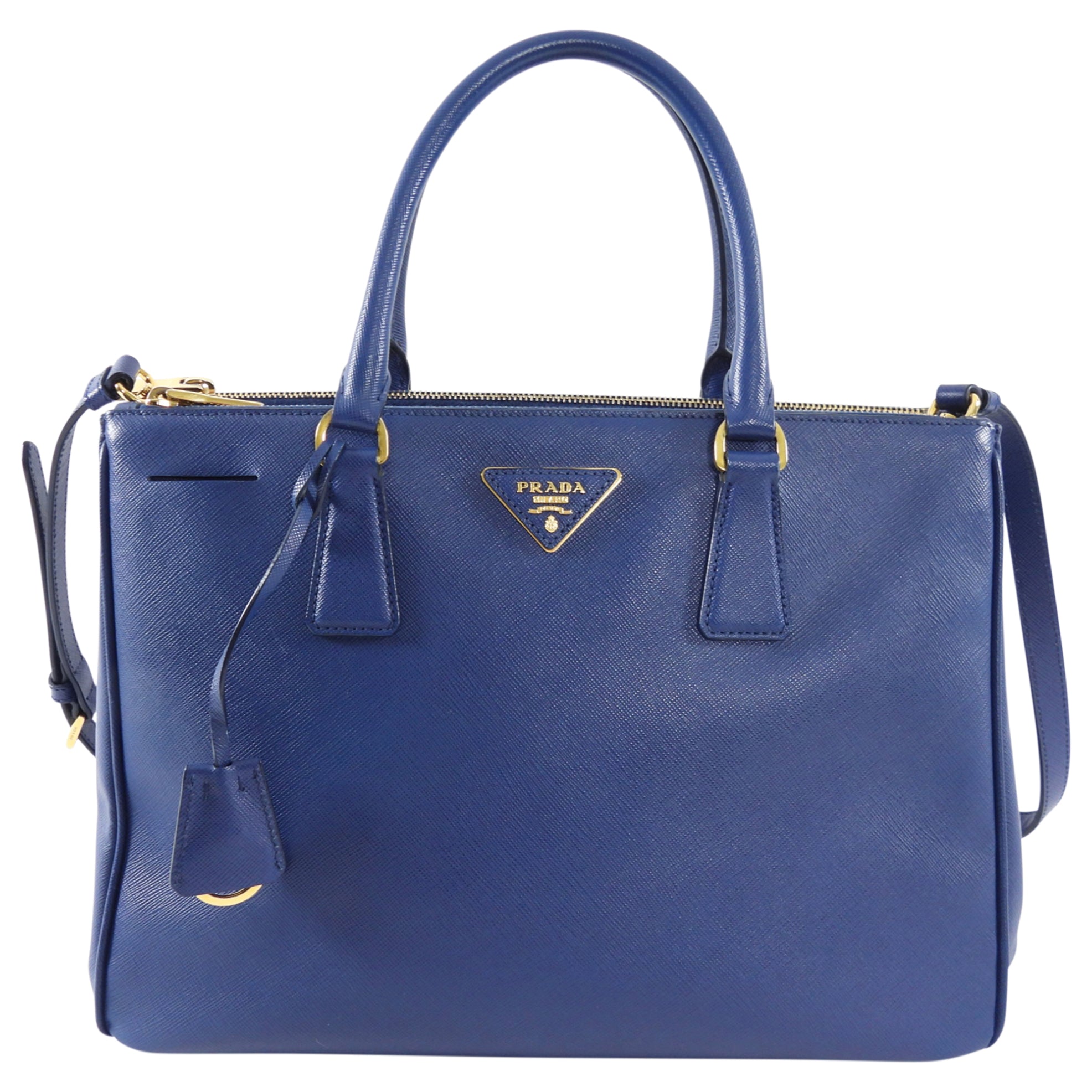 Prada Dark Blue Saffiano Leather Galleria Medium Double Zip Bag