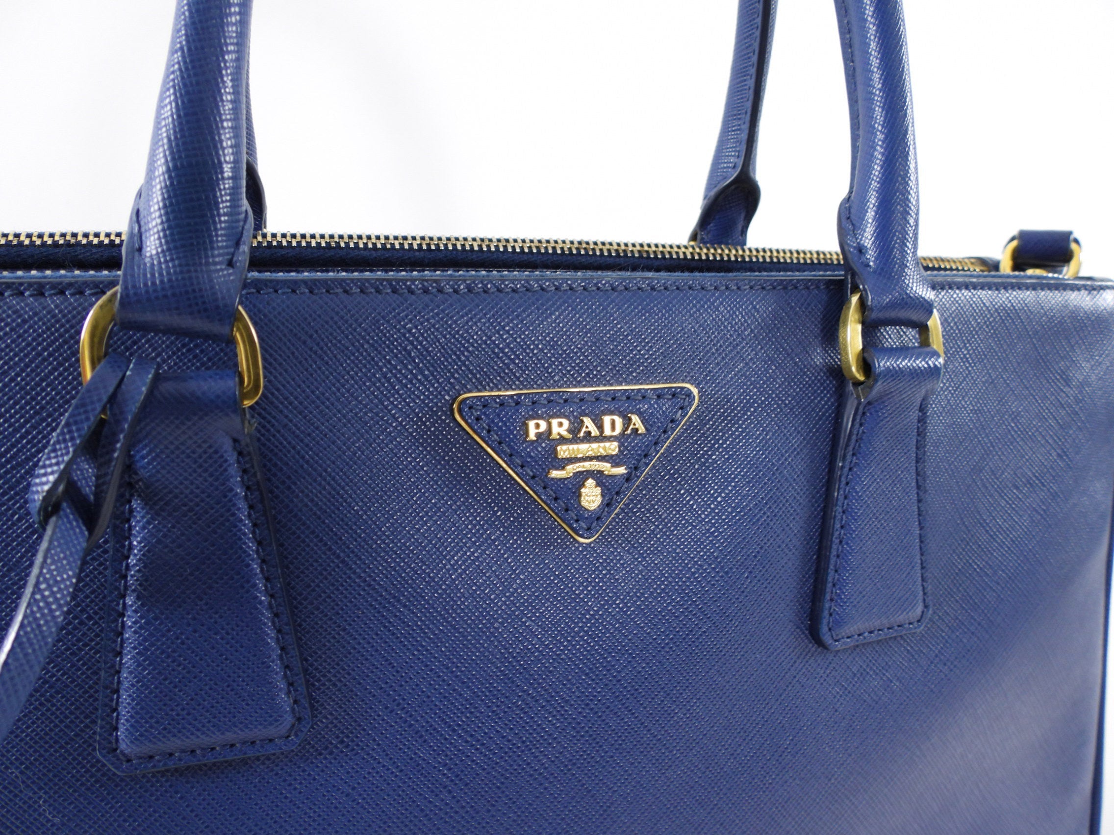 Prada Dark Blue Saffiano Leather Galleria Medium Double Zip Bag