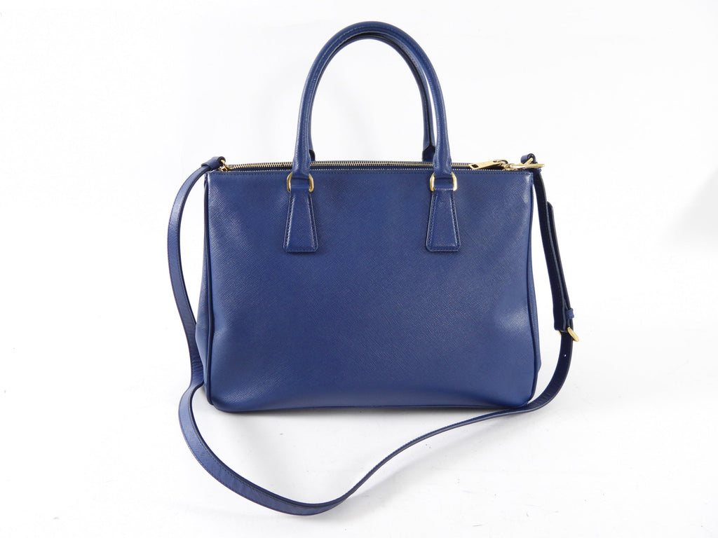Prada Dark Blue Saffiano Leather Galleria Medium Double Zip Bag