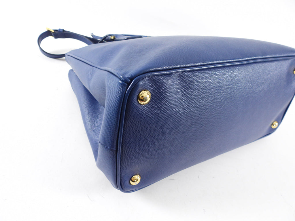 Prada Dark Blue Saffiano Leather Galleria Medium Double Zip Bag
