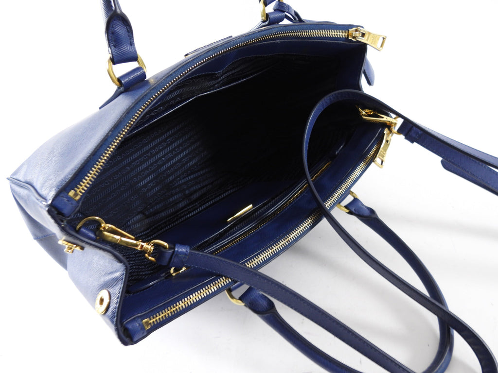 Prada Dark Blue Saffiano Leather Galleria Medium Double Zip Bag