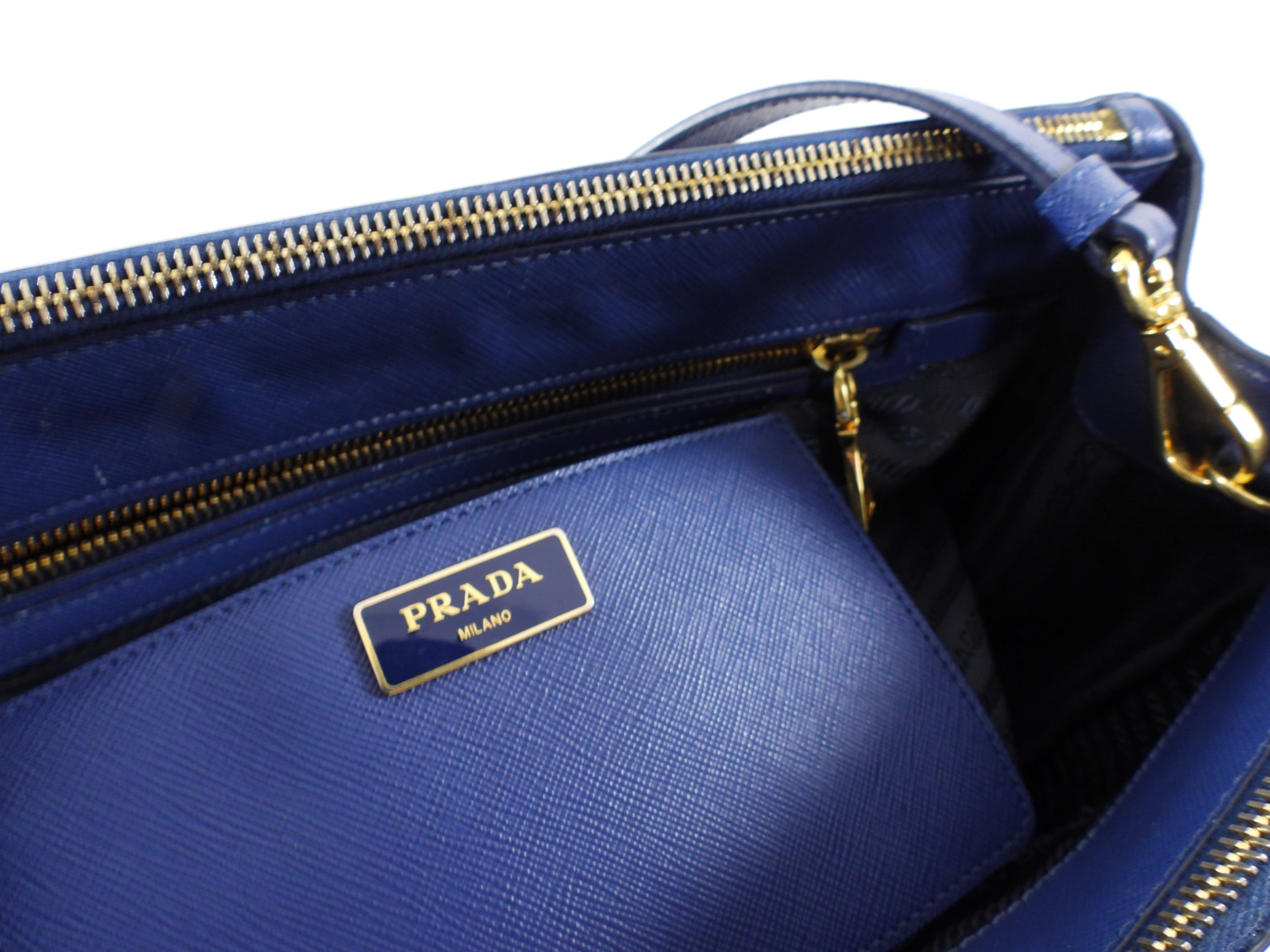 Prada Dark Blue Saffiano Leather Galleria Medium Double Zip Bag