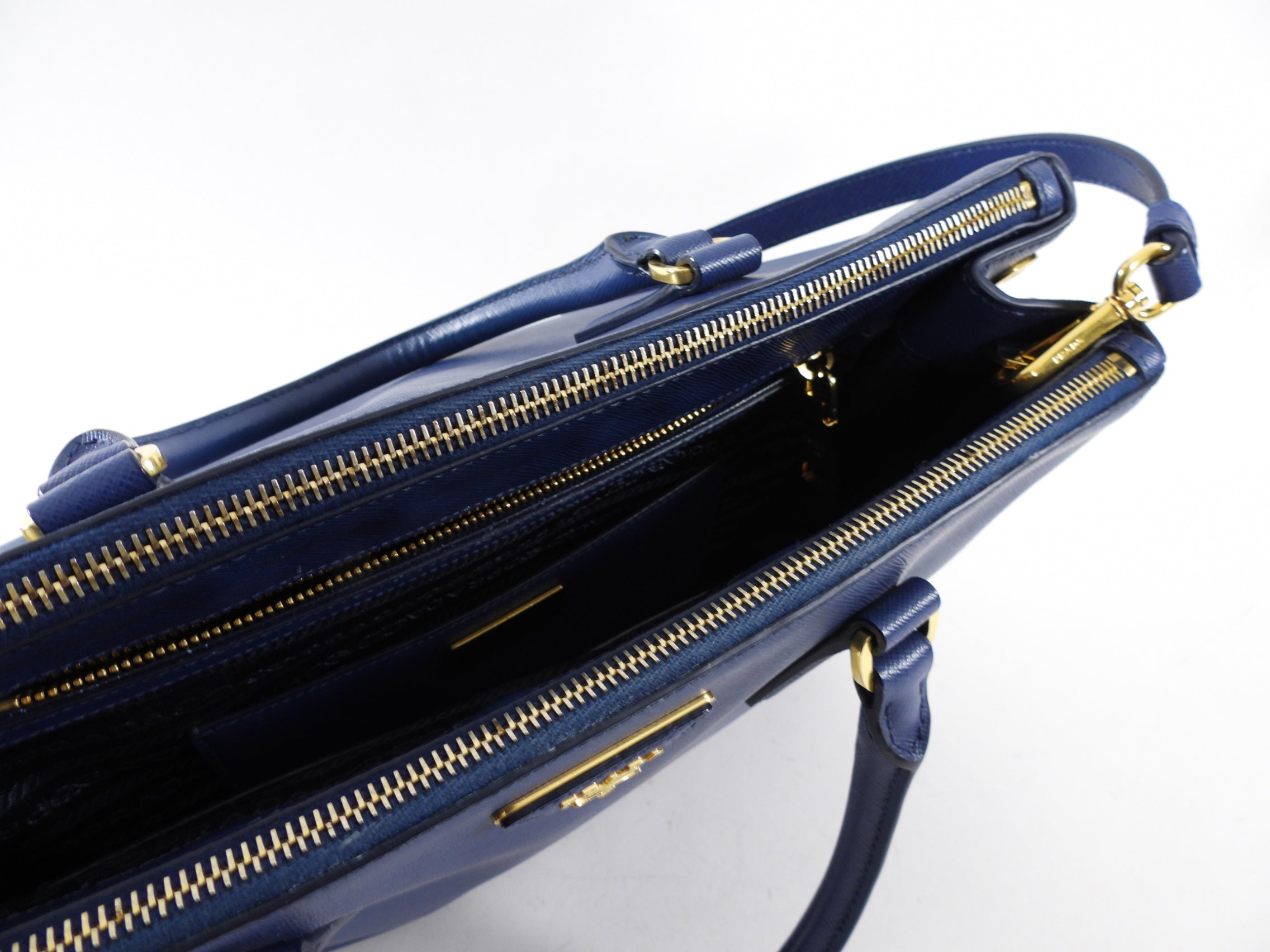 Prada Dark Blue Saffiano Leather Galleria Medium Double Zip Bag