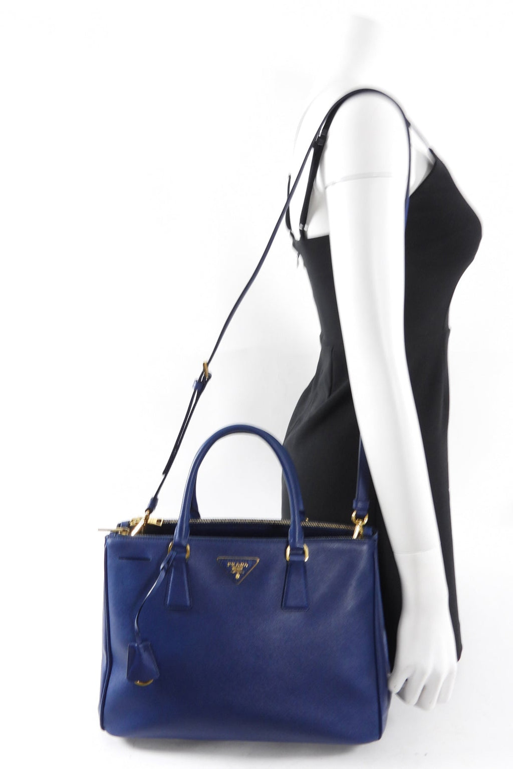 Prada Dark Blue Saffiano Leather Galleria Medium Double Zip Bag