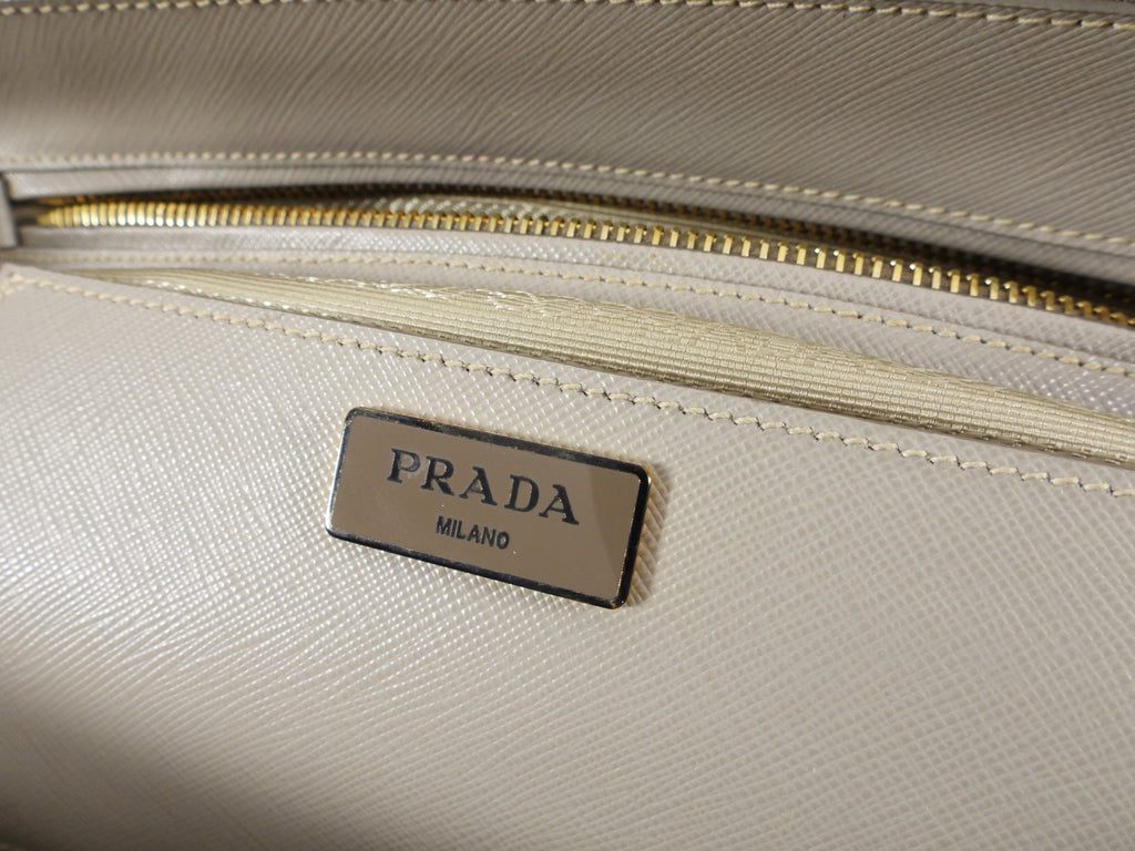Prada Large Grey Saffiano Lux Galleria Double Tote Bag