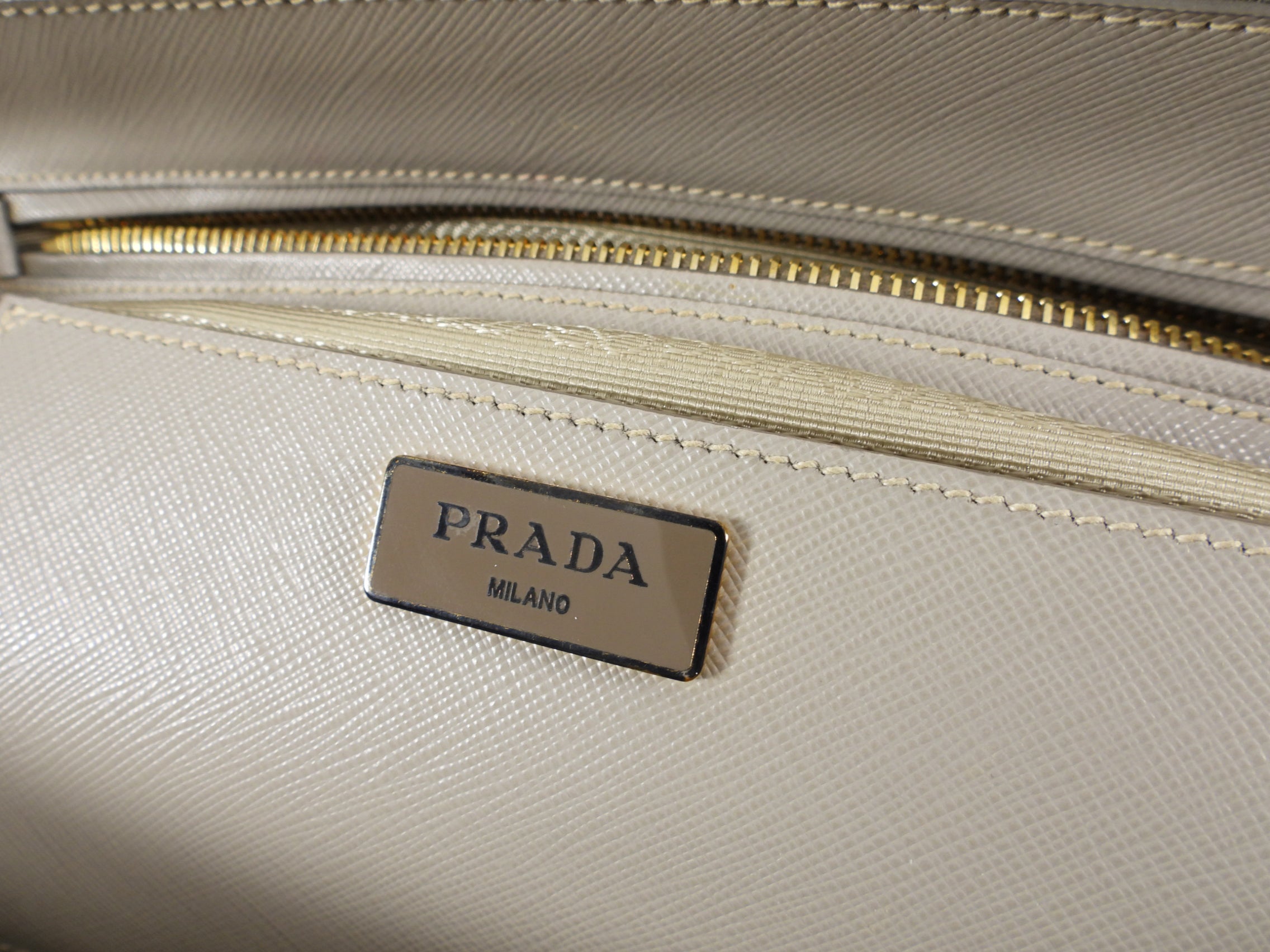 Prada Large Grey Saffiano Lux Galleria Double Tote Bag