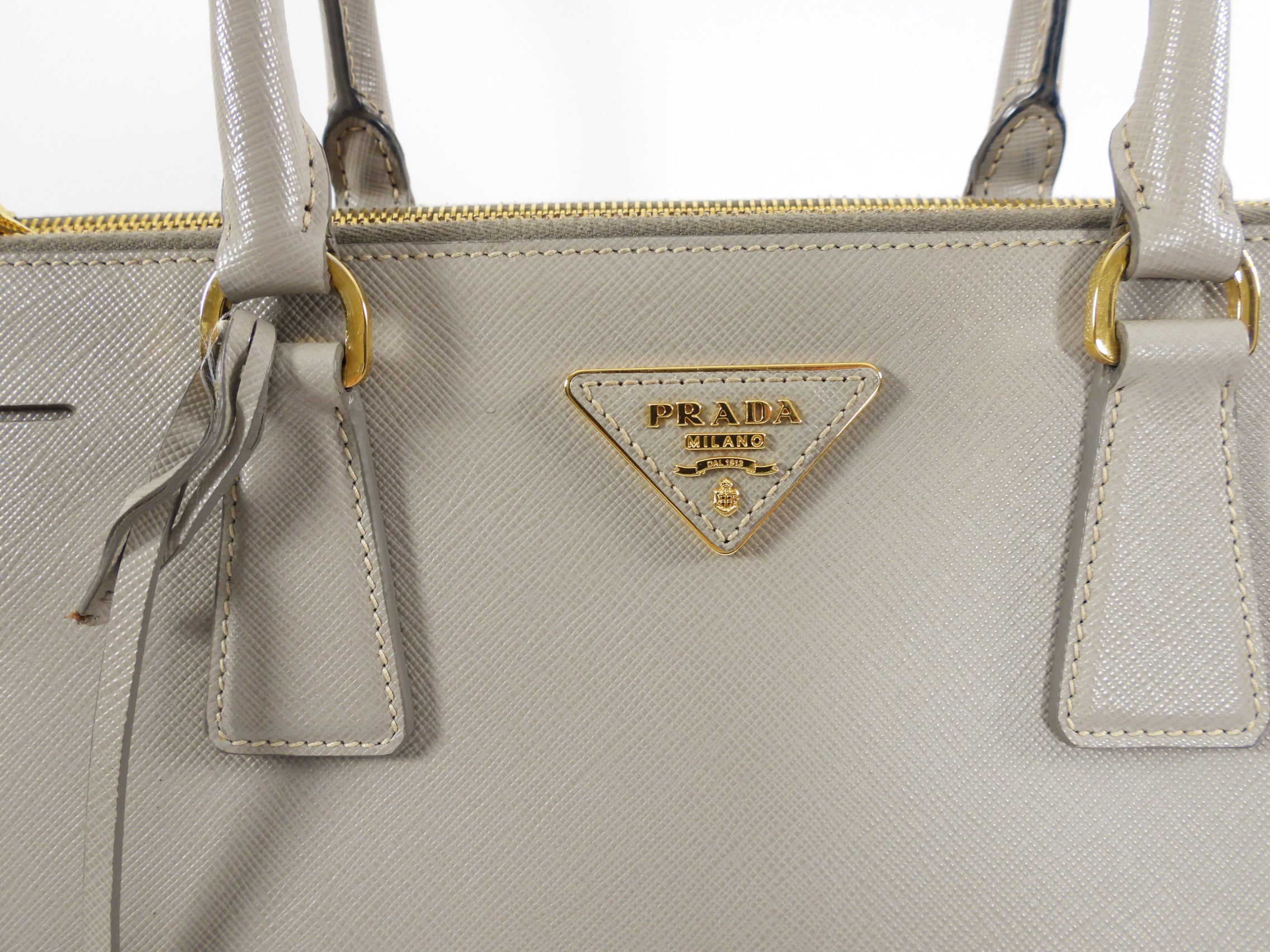 Prada Large Grey Saffiano Lux Galleria Double Tote Bag