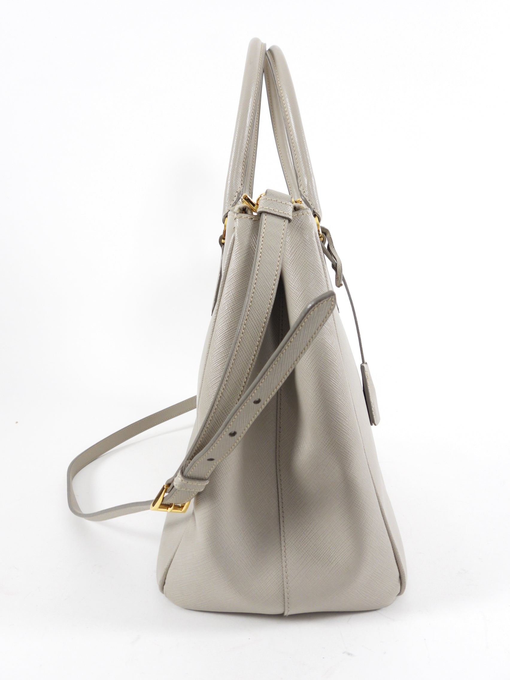 Prada Large Grey Saffiano Lux Galleria Double Tote Bag
