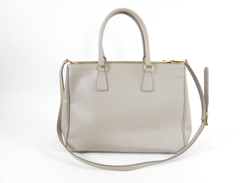 Prada Large Grey Saffiano Lux Galleria Double Tote Bag