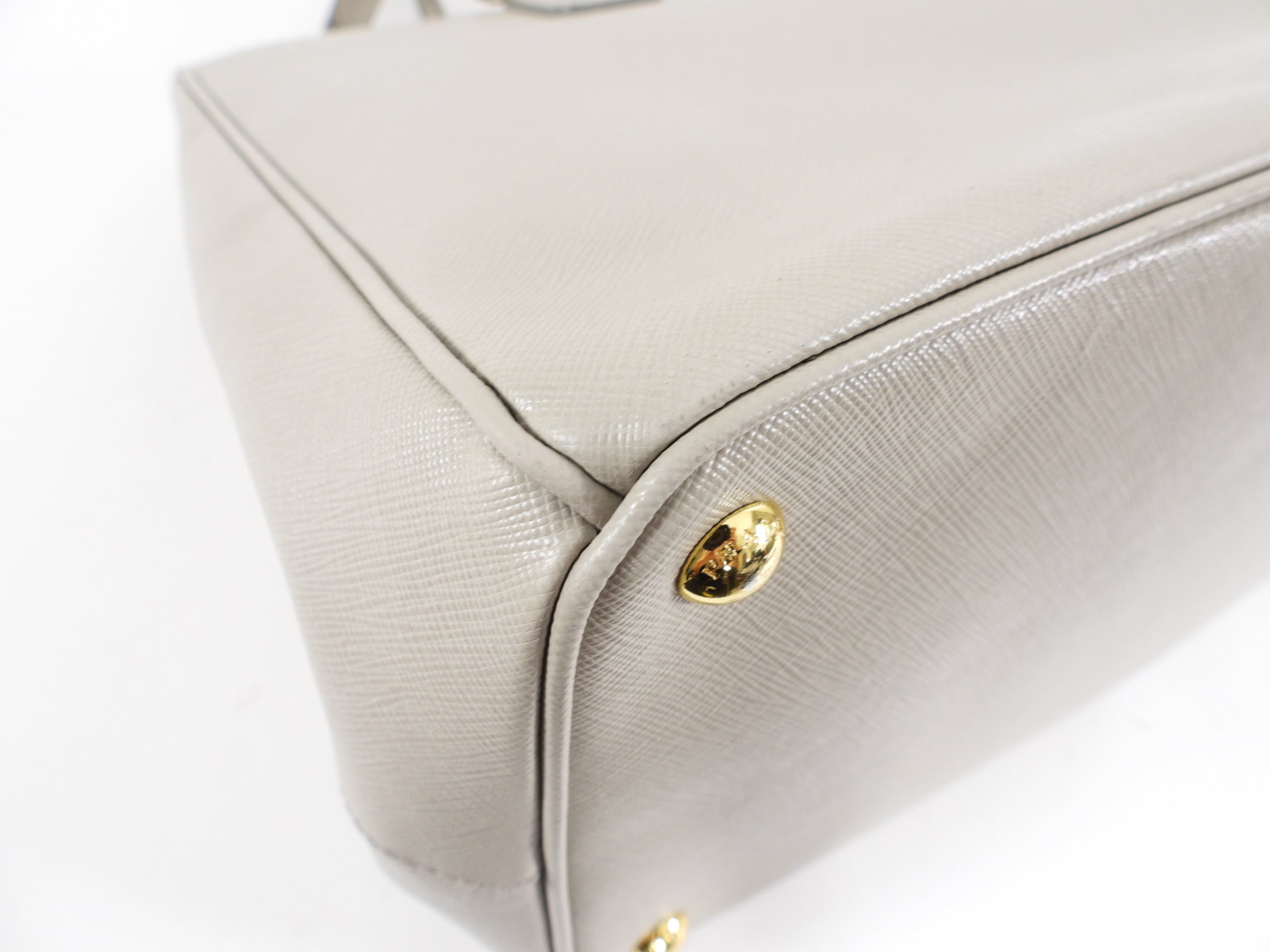 Prada Large Grey Saffiano Lux Galleria Double Tote Bag