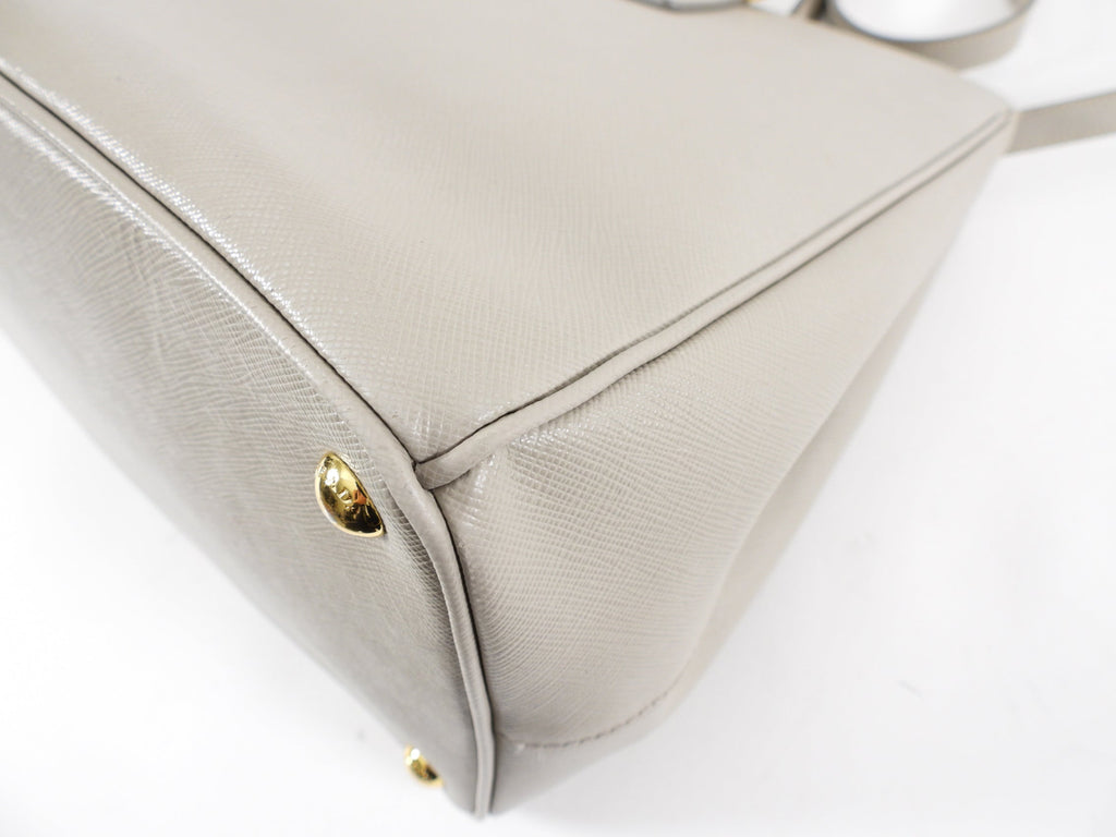 Prada Large Grey Saffiano Lux Galleria Double Tote Bag