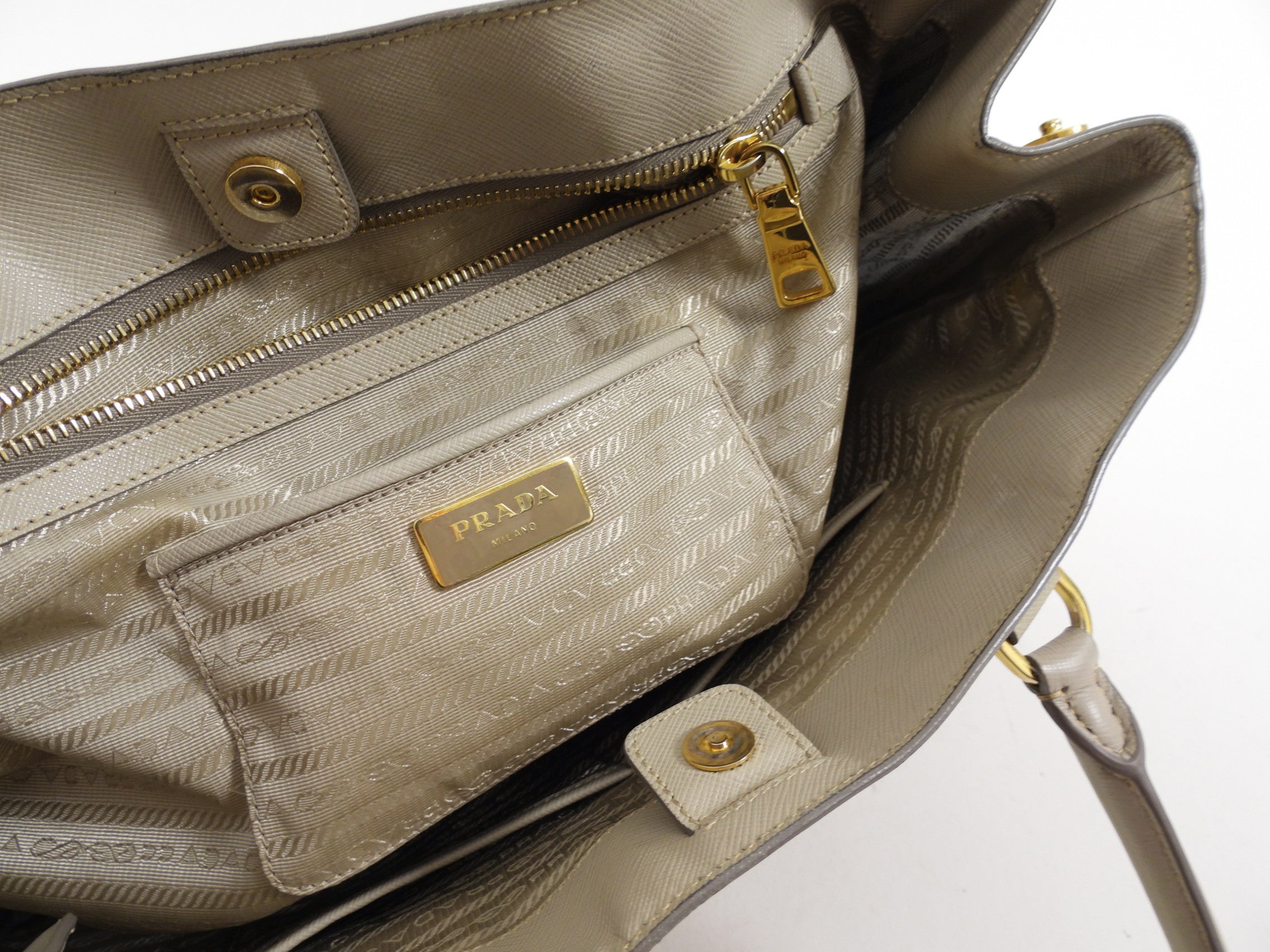 Prada Light Beige Large Saffiano Leather Tote Bag