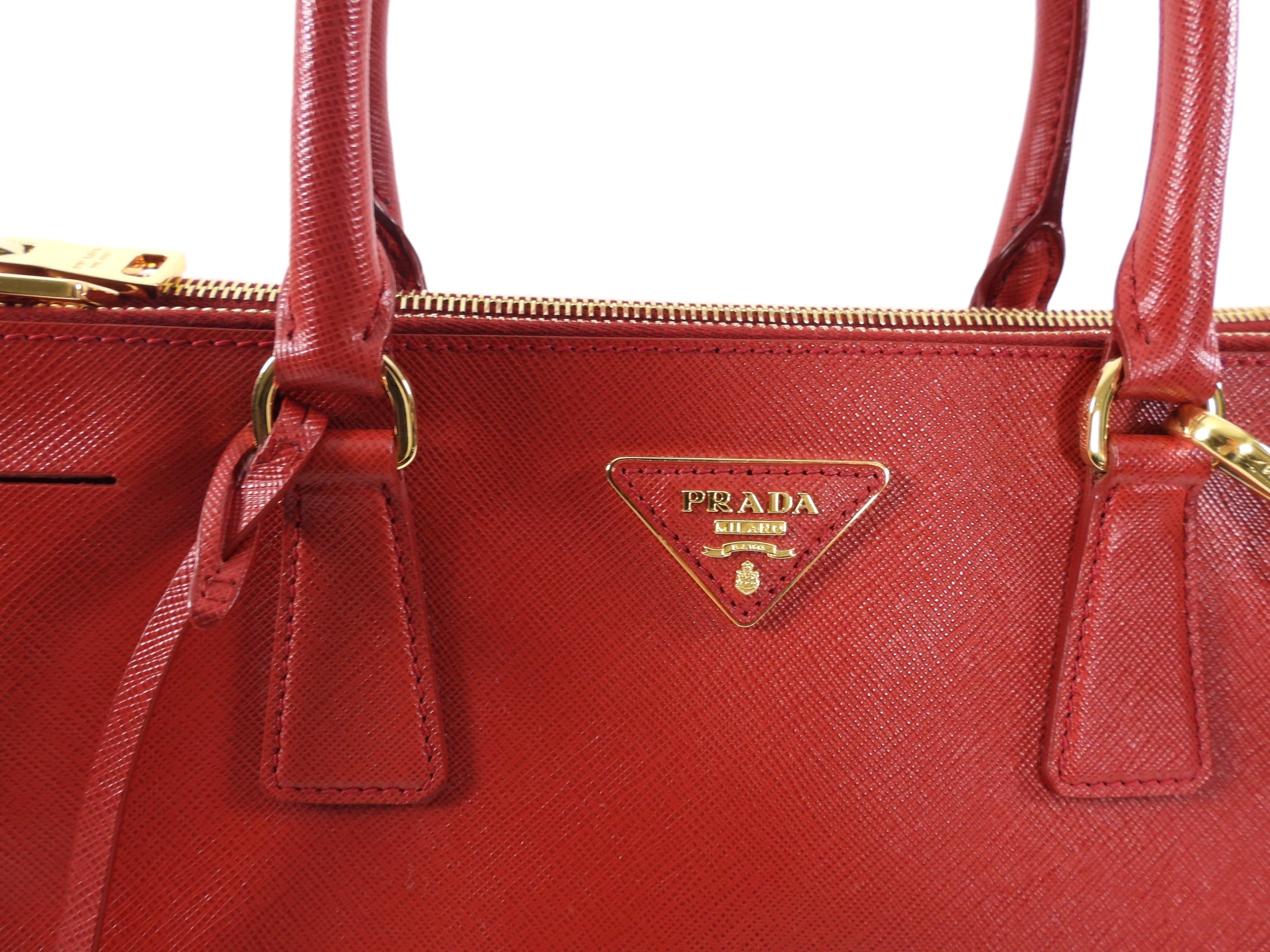 Prada Red Medium Galleria Double Zip Tote Bag