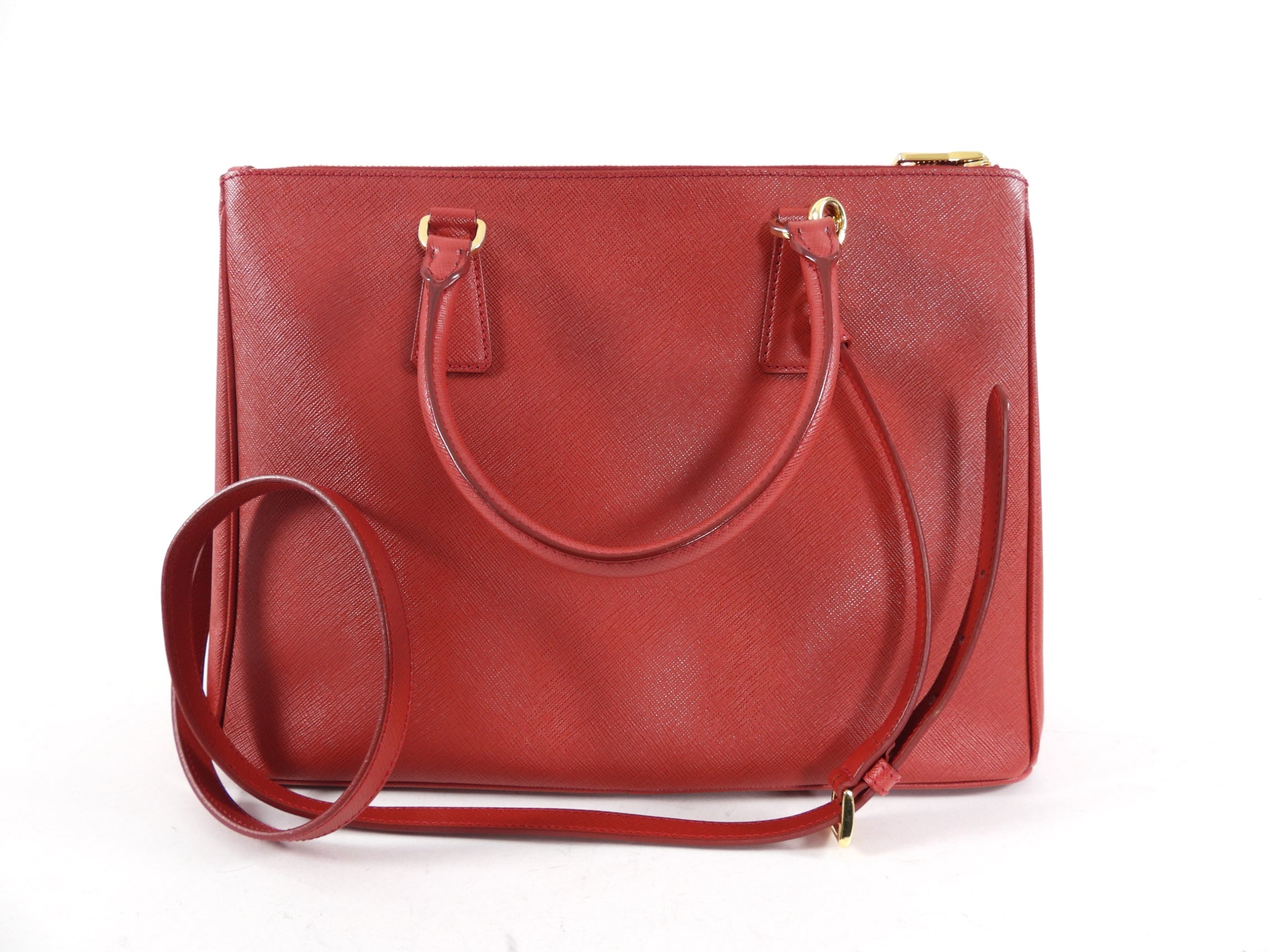 Prada Red Medium Galleria Double Zip Tote Bag